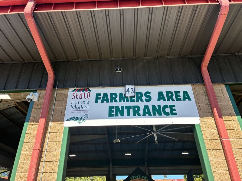 Signage marks the entrance to the Farmers Area.