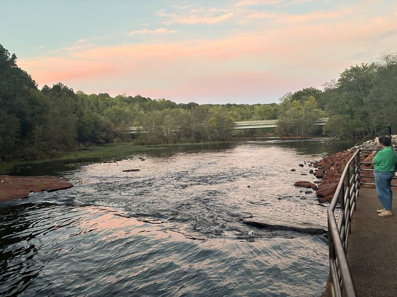 The downstream view from the railings.
