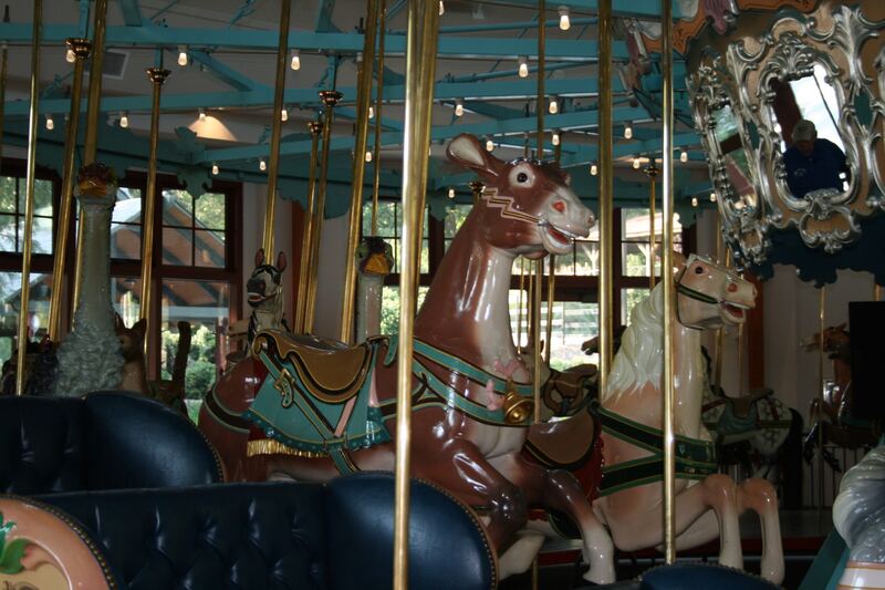 One of the 52 basswood animals hand-carved by Salvatore Cernigliaro for the Pennsylvania Carousel Company, founded by Gustav Dentzel. This animal is a static reindeer in rampant stance.